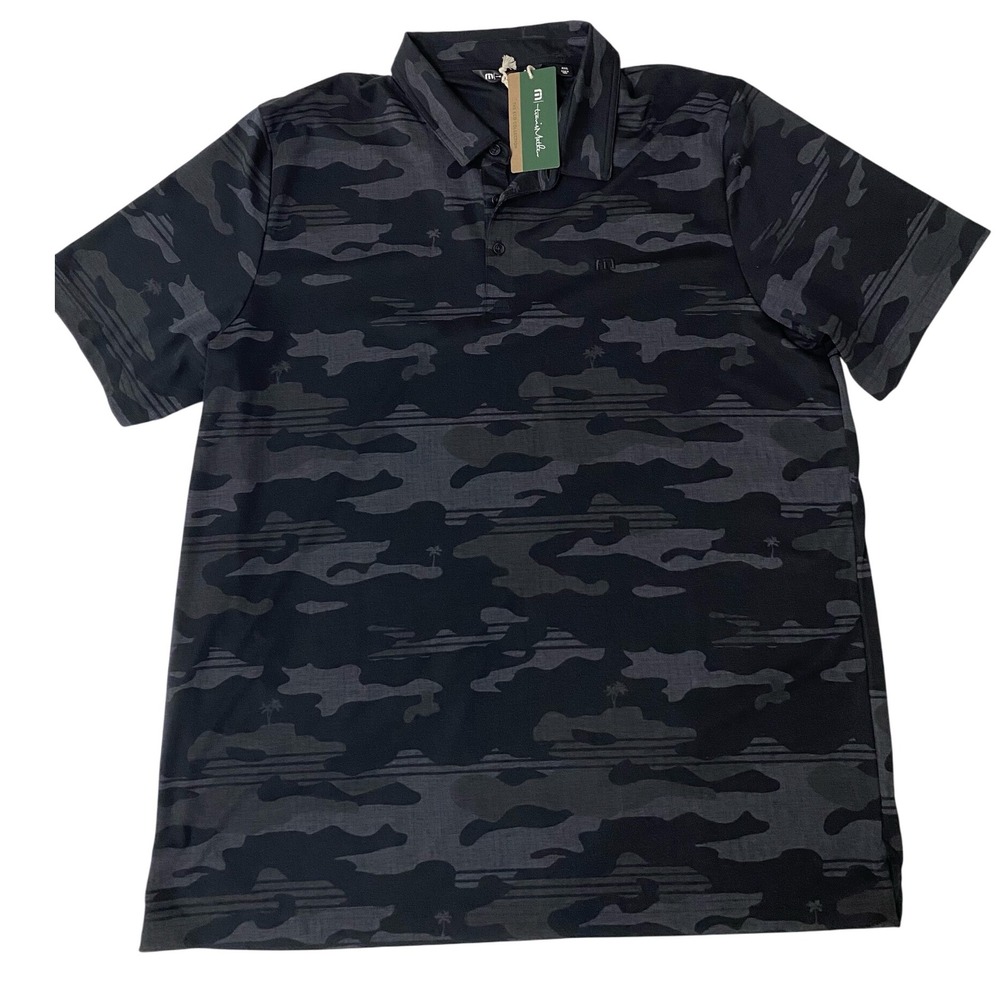 Travis Mathew Polo Golf Shirt Mens XXXL Black Gray Camo Print Beachside Stealth - Picture 2 of 8